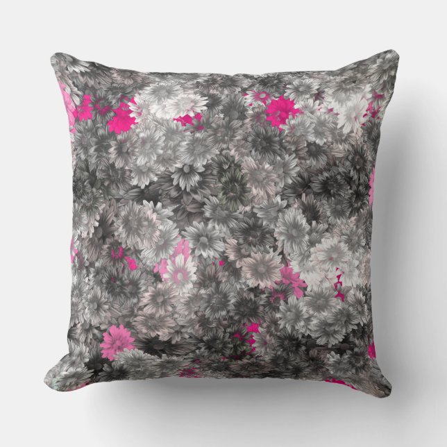 Multicolor Pink and Grey Floral Art Cushion (Front)