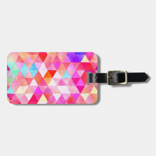 Multicolor Pink Watercolor Triangle Pattern Luggage Tag