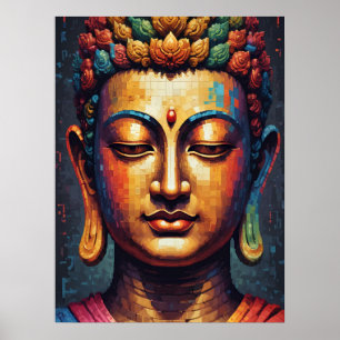 Multicolor Pixel Modern Art Buddha Poster