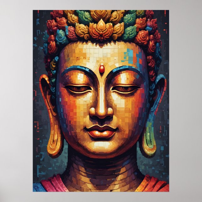 Multicolor Pixel Modern Art Buddha Poster (Front)