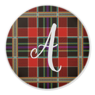 Multicolor Plaid (Tartan) Monogram, Name Custom Ceramic Knob