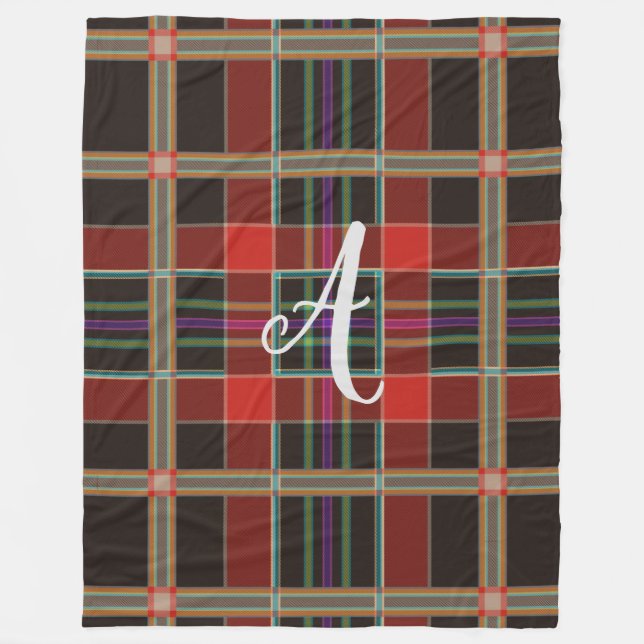 Multicolor Plaid (Tartan) Monogram, Name Custom Fleece Blanket (Front)