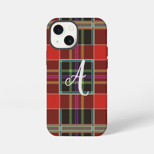 Multicolor Plaid (Tartan) Monogram, Name  iPhone Case (Back)