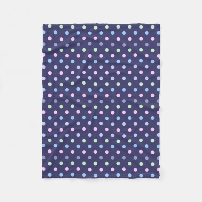 Multicolor Polka Dot Pattern - Indigo Background Fleece Blanket (Front)