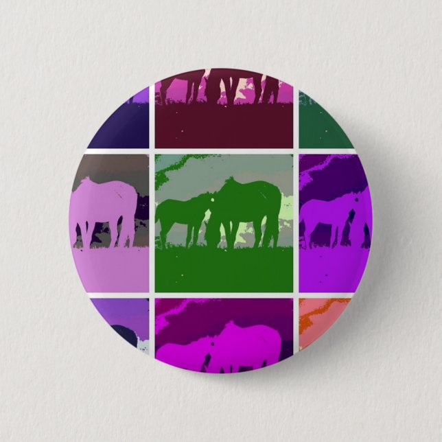 Multicolor Pop Art Horses 6 Cm Round Badge (Front)