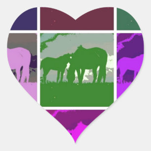 Multicolor Pop Art Horses Heart Sticker