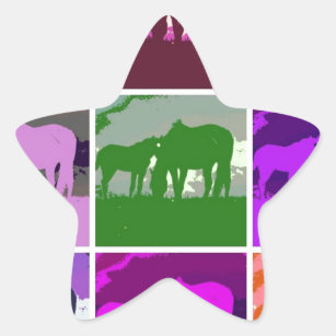 Multicolor Pop Art Horses Star Sticker