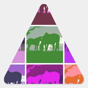 Multicolor Pop Art Horses Triangle Sticker