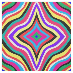 Multicolor Psychedelic Wavy Striped Rhombuses Fabric