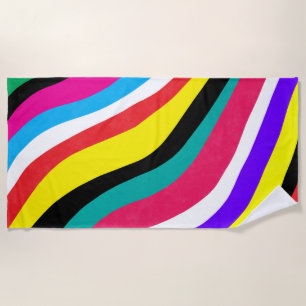 Multicolor Psychedelic Wavy Stripes Beach Towel