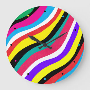 Multicolor Psychedelic Wavy Stripes Large Clock