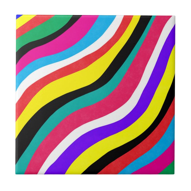 Multicolor Psychedelic Wavy Stripes Tile (Front)