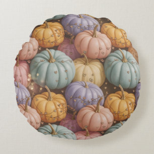  Multicolor Pumpkin Pattern  Round Cushion