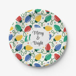 Multicolor Retro Christmas Lights Abstract Pattern Paper Plate
