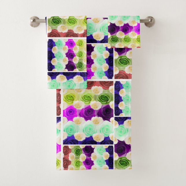 Multicolor Rose Bathroom Towel Set (Insitu)