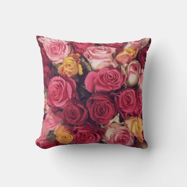Multicolor Rose Print Throw Pillow (Front)