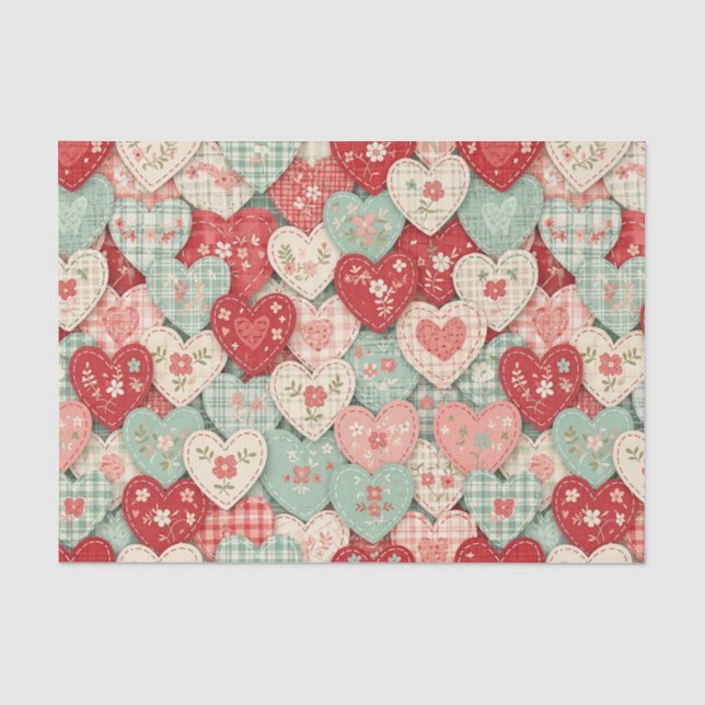 Multicolor Rustic Heart Quilt Block Tissue Paper (Front)
