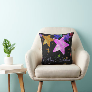 Multicolor shining stars- Merry Christmas! Cushion