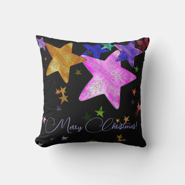 Multicolor shining stars- Merry Christmas! Cushion (Front)