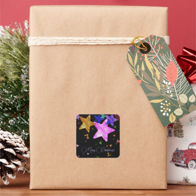 Multicolor shining stars- Merry Christmas! Square Sticker (Holiday)