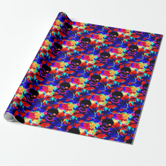 multicolor skull and cross bones pirate print  wrapping paper (Unrolled)