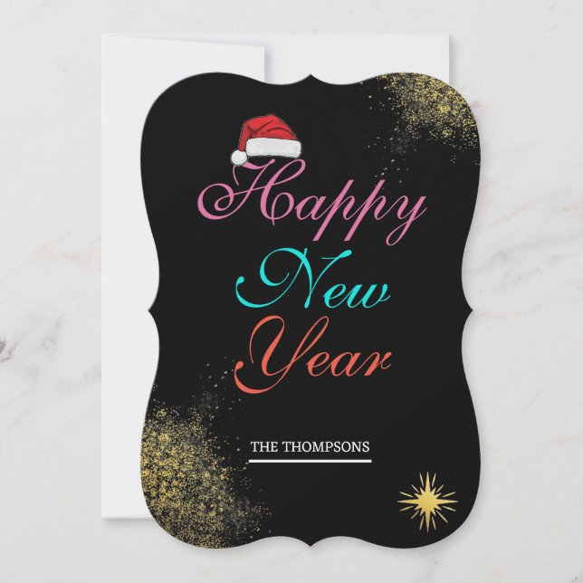 Multicolor Sparkling Happy New Year cards (Front)