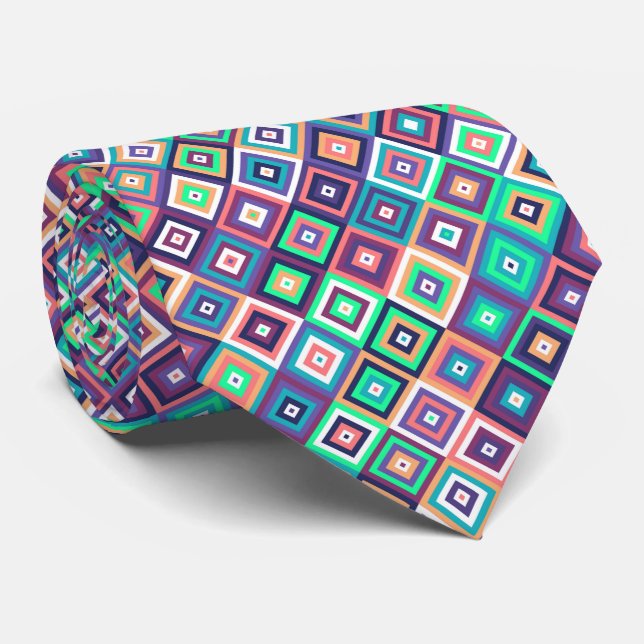 multicolor square geometric pattern tie (Rolled)
