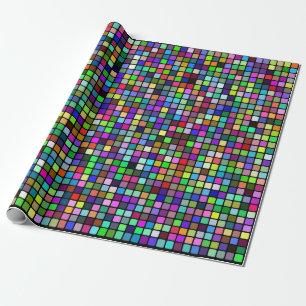 Multicolor Square Tiles Pattern (Black Background) Wrapping Paper