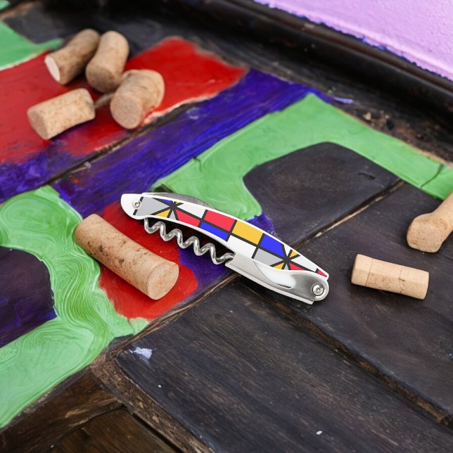 Multicolor Squares Geometric Pattern Corkscrew (Corkscrew Bottle Opener)