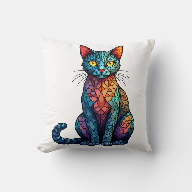 Multicolor Stained Glass Cat 784 Cushion (Front)