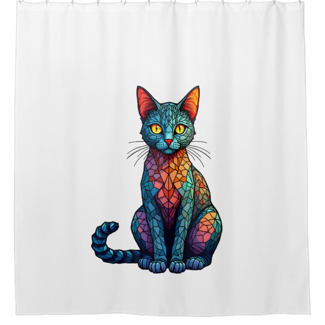 Multicolor Stained Glass Cat 784 Shower Curtain (Front)