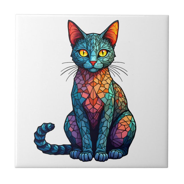Multicolor Stained Glass Cat 784 Tile (Front)