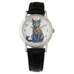 Multicolor Stained Glass Cat 784 Watch