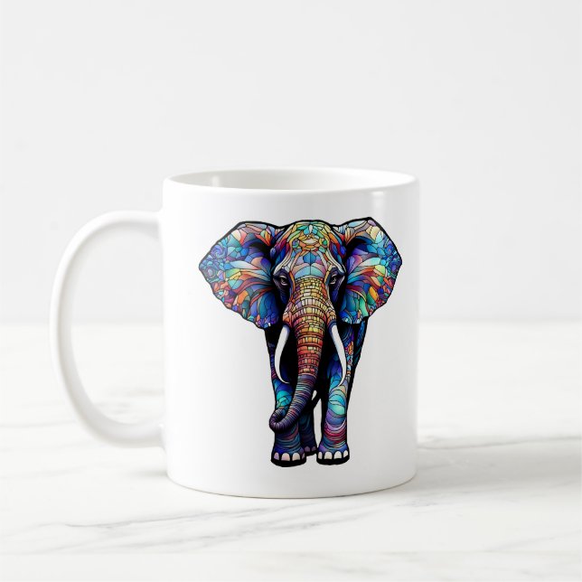 Multicolor Stained Glass Elephant 3 Coffee Mug (Left)