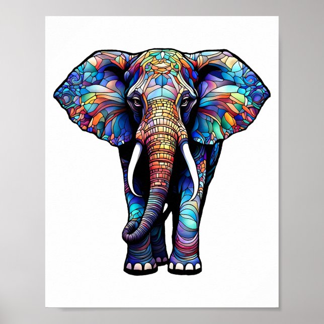 Multicolor Stained Glass Elephant 3 Poster (Front)