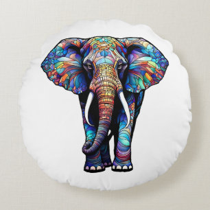 Multicolor Stained Glass Elephant 3 Round Cushion