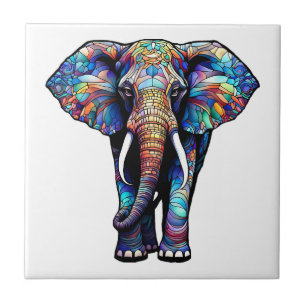 Multicolor Stained Glass Elephant 3 Tile