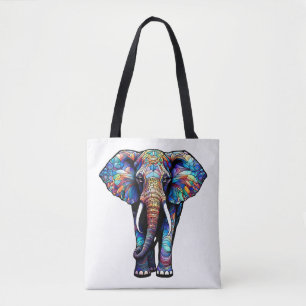 Multicolor Stained Glass Elephant 3 Tote Bag