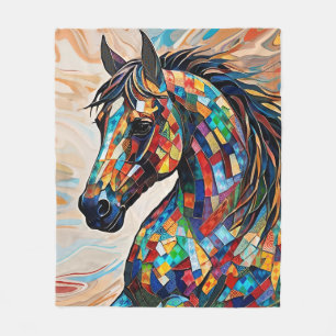 Multicolor Stained Glass Mosaic Horse 15 Fleece Blanket
