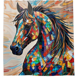 Multicolor Stained Glass Mosaic Horse 15 Shower Curtain