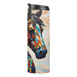 Multicolor Stained Glass Mosaic Horse 15 Thermal Tumbler