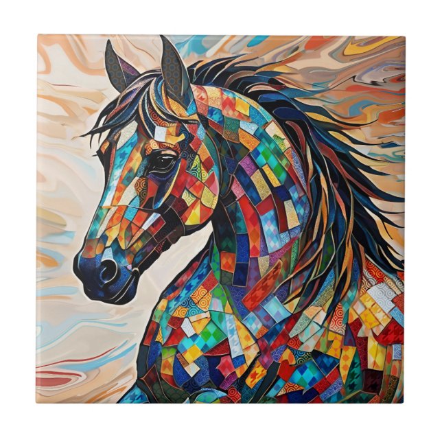 Multicolor Stained Glass Mosaic Horse 15 Tile (Front)