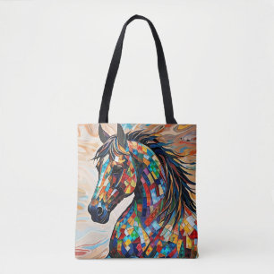 Multicolor Stained Glass Mosaic Horse 15 Tote Bag