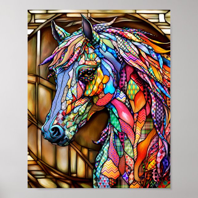 Multicolor Stained Glass Mosaic Style Horse 14 Poster (Front)