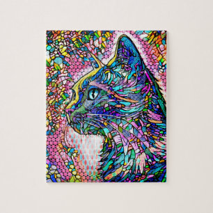 Multicolor Stained Glass Style Cat 706 Jigsaw Puzzle