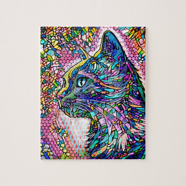 Multicolor Stained Glass Style Cat 706 Jigsaw Puzzle (Vertical)