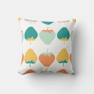 Multicolor Strawberries: Vintage Fruit Pattern. Cushion