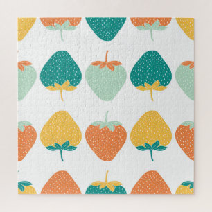 Multicolor Strawberries: Vintage Fruit Pattern. Jigsaw Puzzle