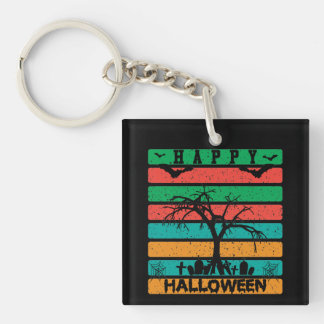 Multicolor Stripe Cemetery with Bats and Tree Key Ring