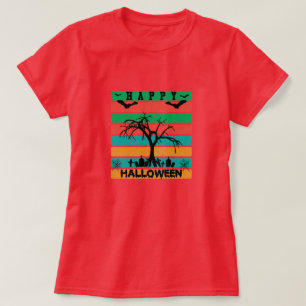 Multicolor Stripe Cemetery with Bats and Tree T-Shirt